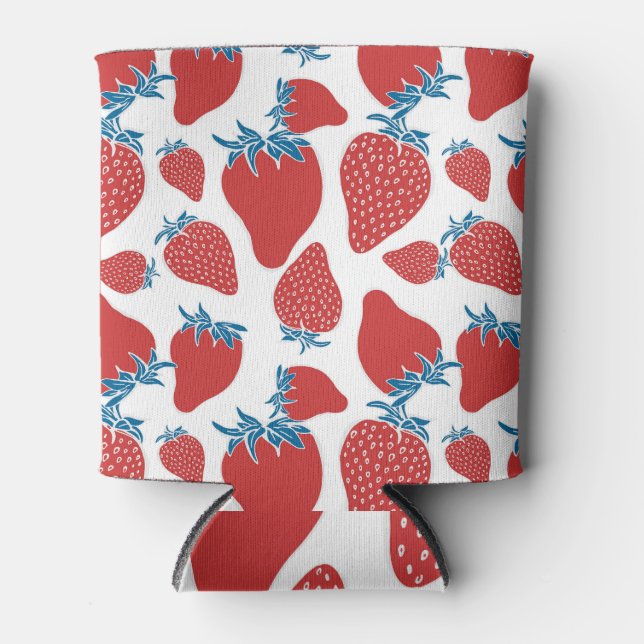 Hand Drawn Strawberry Vintage Pattern Can Cooler (Front)