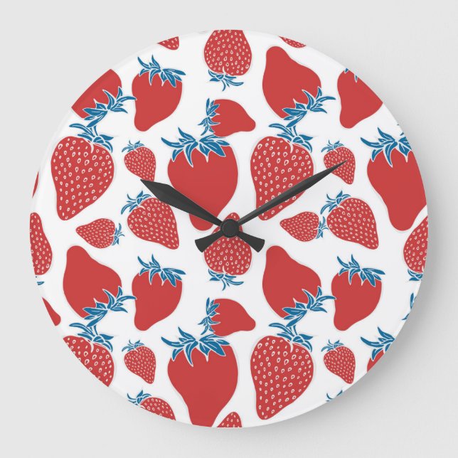 Hand Drawn Strawberry Vintage Pattern Large Clock (Front)