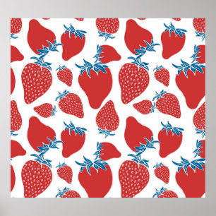 Hand Drawn Strawberry Vintage Pattern Poster