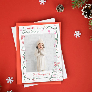 Hand-Drawn String Lights & Tree Merry Christmas Holiday Card