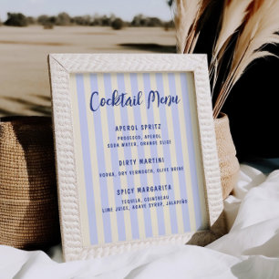 Hand Drawn Striped Bridal Shower Cocktail Menu Poster