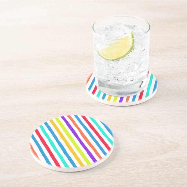 Hand-drawn stripes in bright pop art colors coaster (Side)
