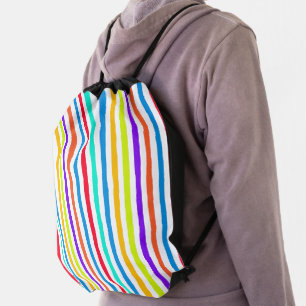 Hand-drawn stripes in bright pop art colors drawstring bag