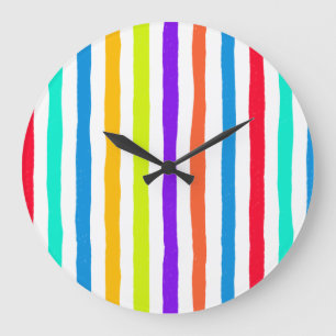 Hand-drawn stripes in bright pop art colors large clock