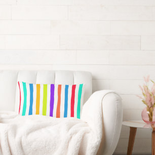 Hand-drawn stripes in bright pop art colors lumbar pillow