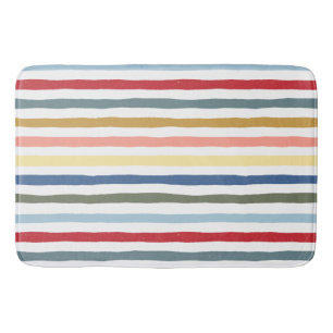 Hand-drawn stripes in mid century modern colors bath mat
