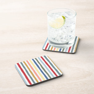 Hand-drawn stripes in mid century modern colors beverage coaster