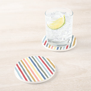 Hand-drawn stripes in mid century modern colors coaster