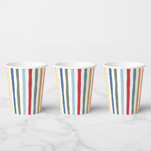Hand-drawn stripes in mid century modern colors paper cups