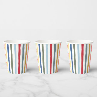 Hand-drawn stripes in mid century modern colors paper cups
