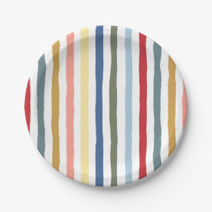 Hand-drawn stripes in mid century modern colors paper plates