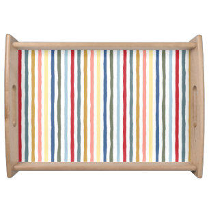 Hand-drawn stripes in mid century modern colors serving tray