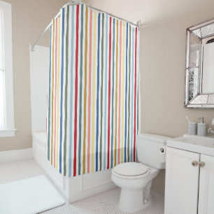 Hand-drawn stripes in mid century modern colors shower curtain