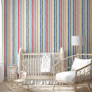 Hand-drawn stripes in mid century modern colors wallpaper