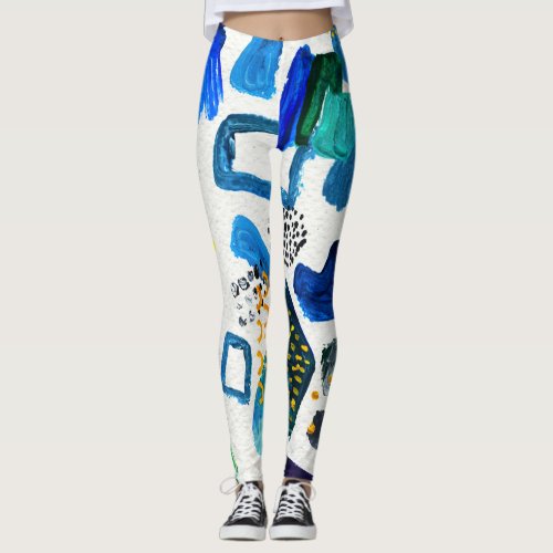 Hand_Drawn Strokes Abstract Art Background Leggings