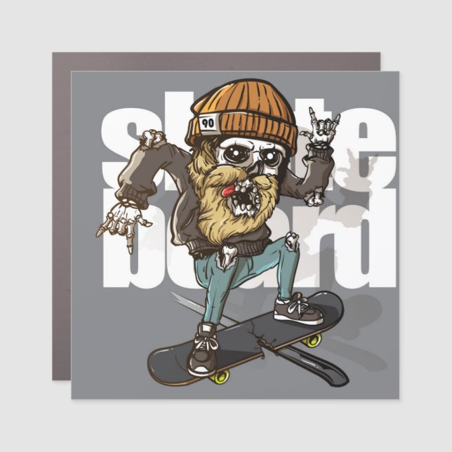 Hand drawn style of skull riding skateboard (6) car magnet (Front)