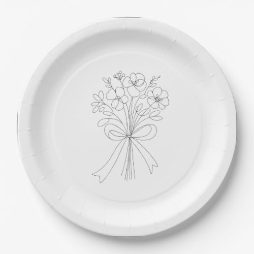 Hand Drawn Style Sketch Floral Cool Aesthetic  Paper Plates
