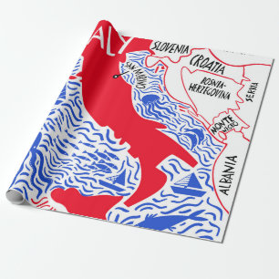 hand drawn stylized map of Italy. Travel illustrat Wrapping Paper