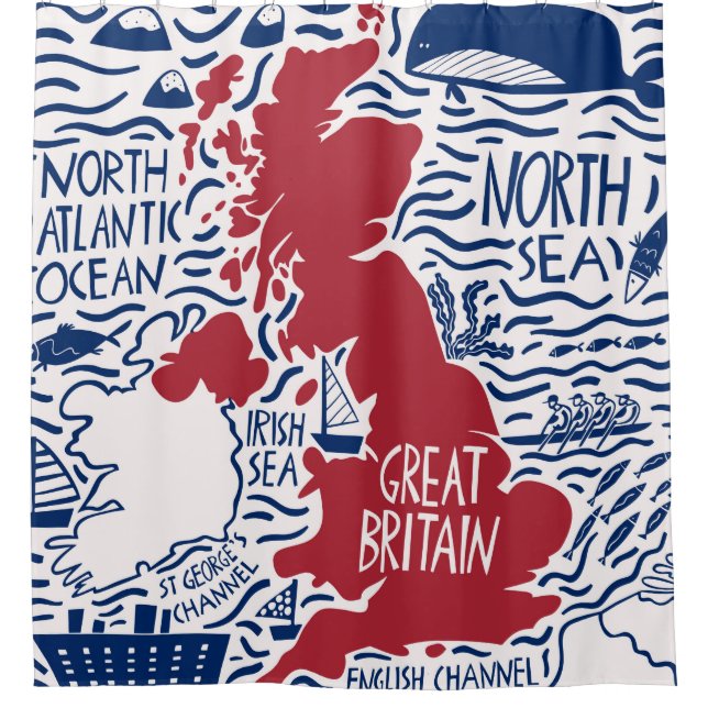 hand drawn stylized map of the United Kingdom. Tra Shower Curtain (Front)