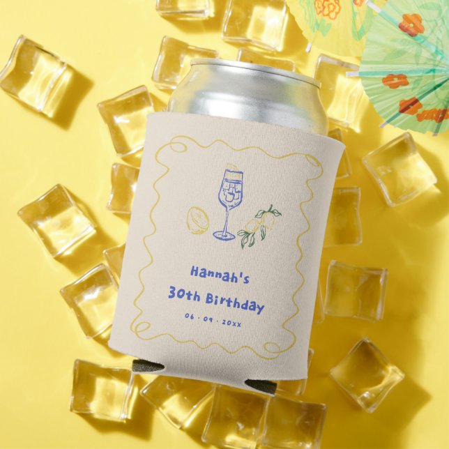 Hand Drawn Summer Adult 30th Birthday Can Cooler (In Situ Summer)