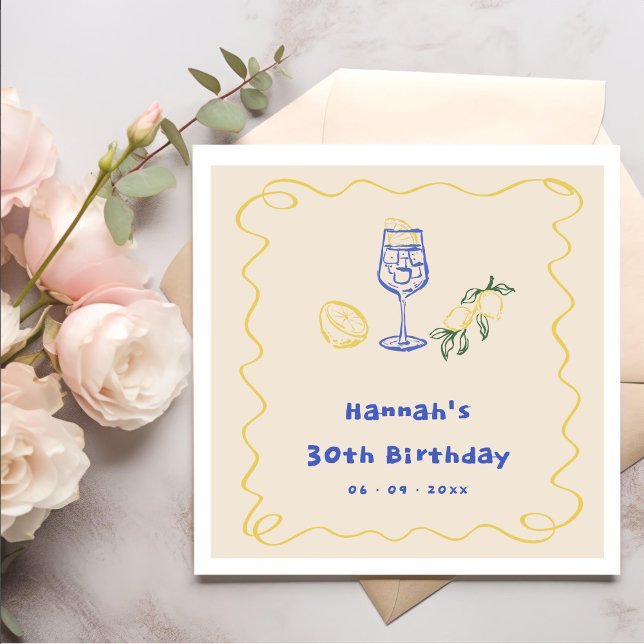 Hand Drawn Summer Adult 30th Birthday Napkins (Creator Uploaded)