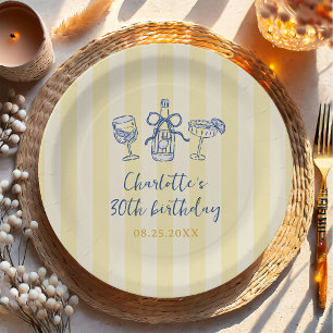 Hand Drawn Summer Adult 30th Birthday Paper Plates