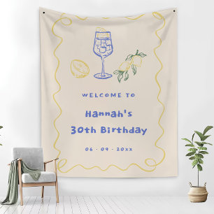 Hand Drawn Summer Adult 30th Birthday Party Tapestry
