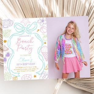 Hand Drawn Summer Beach Birthday Party Invitation