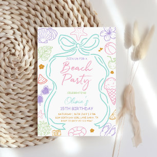 Hand Drawn Summer Beach Birthday Party Invitation