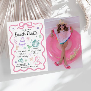 Hand Drawn Summer Fun Beach Party Birthday Photo Invitation