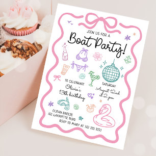 Hand Drawn Summer Fun Boat Party Birthday Invitation