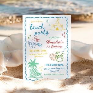 Hand-Drawn Summer Fun Custom Beach Party Invitation
