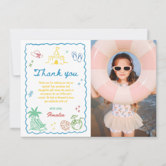 Hand-Drawn Summer Fun Custom Beach Photo Thank You Card