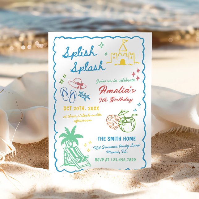 Hand-Drawn Summer Fun Custom Splish Splash Invitation (Creator Uploaded)