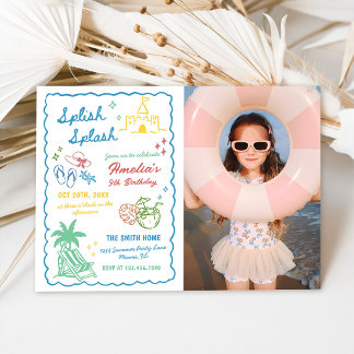 Hand-Drawn Summer Fun Custom Splish Splash Photo Invitation