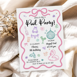 Hand Drawn Summer Fun Pool Party Birthday Invitation