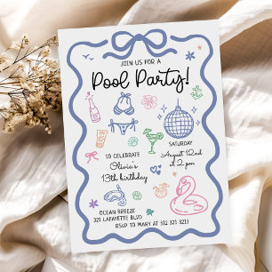 Hand Drawn Summer Fun Pool Party Birthday Invitation