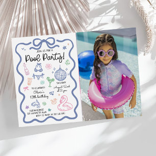 Hand Drawn Summer Fun Pool Party Birthday Photo Invitation