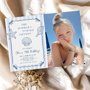 Hand Drawn Summer I Turned Fifteen Birthday Photo Invitation