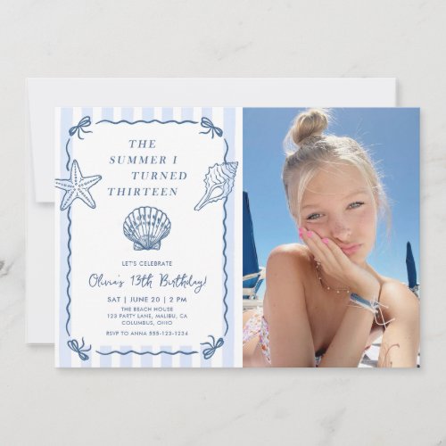 Hand Drawn Summer I Turned Thirteen Birthday Photo Invitation