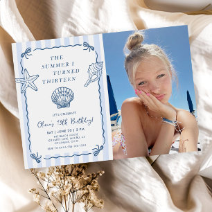 Hand Drawn Summer I Turned Thirteen Birthday Photo Invitation