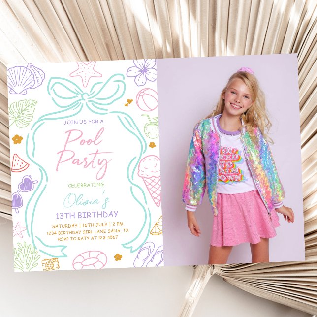 Hand Drawn Summer Pool Birthday Invitation (Creator Uploaded)
