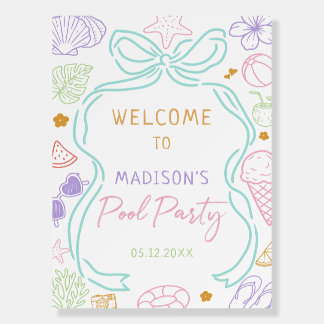 Hand Drawn Summer Pool Party Birthday Welcome Sign