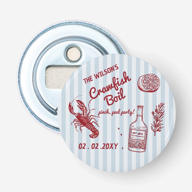 Hand Drawn Summer Seafood Crawfish Boil Party  Bottle Opener (Front)