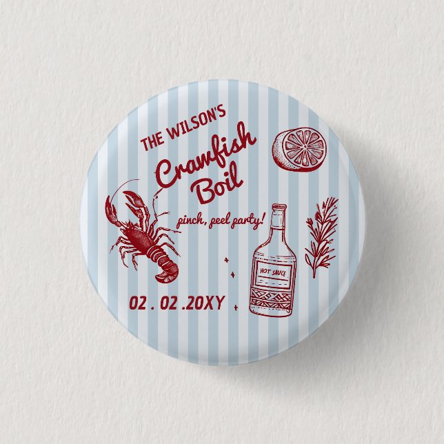 Hand Drawn Summer Seafood Crawfish Boil Party  Button (Front)