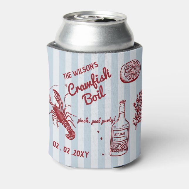 Hand Drawn Summer Seafood Crawfish Boil Party  Can Cooler (Can Back)