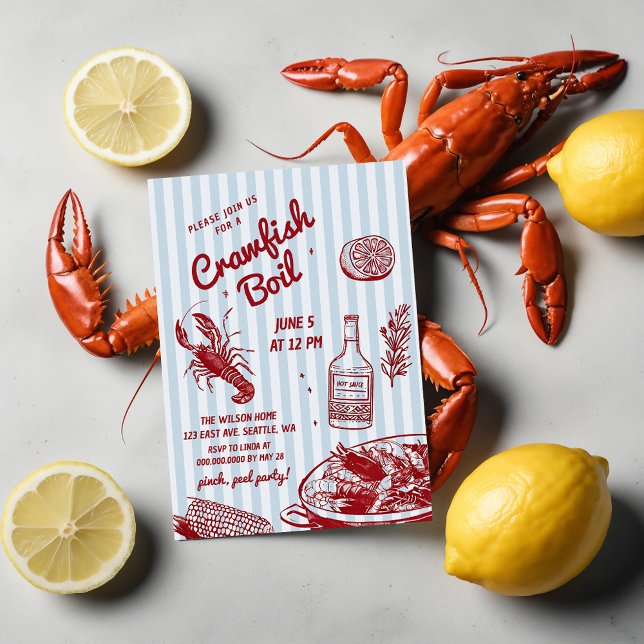 Hand Drawn Summer Seafood Crawfish Boil Party  Invitation (Hand Drawn Summer Seafood Crawfish Boil Party Invitation)