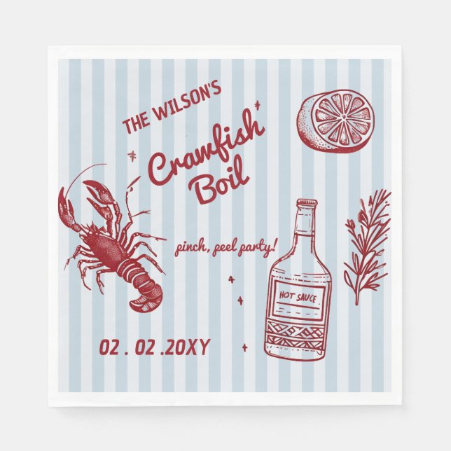 Hand Drawn Summer Seafood Crawfish Boil Party  Napkins (Front)