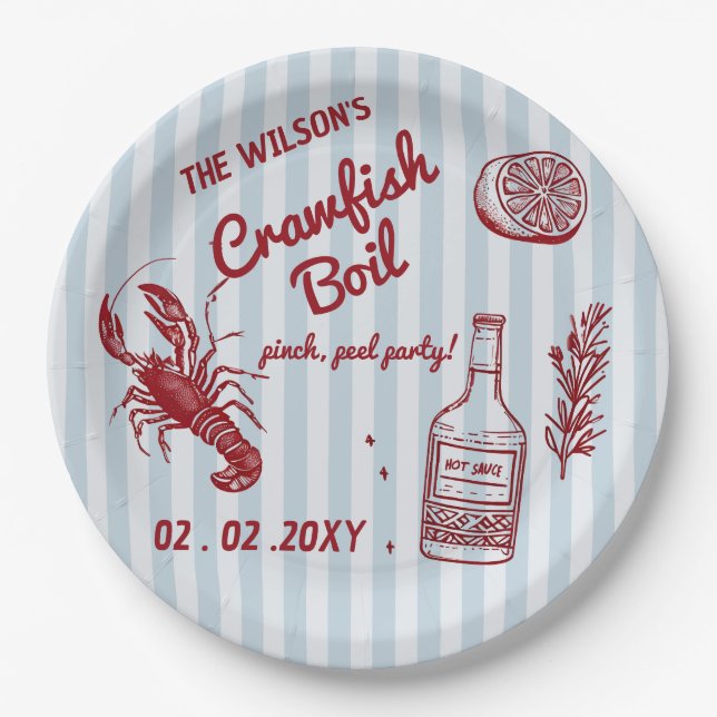 Hand Drawn Summer Seafood Crawfish Boil Party  Paper Plates (Front)