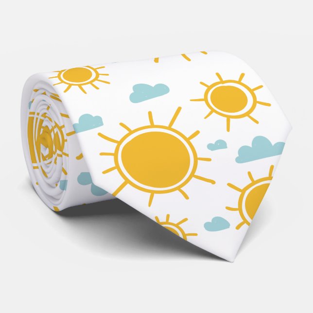 Hand Drawn Summer Sun Pattern Neck Tie (Rolled)